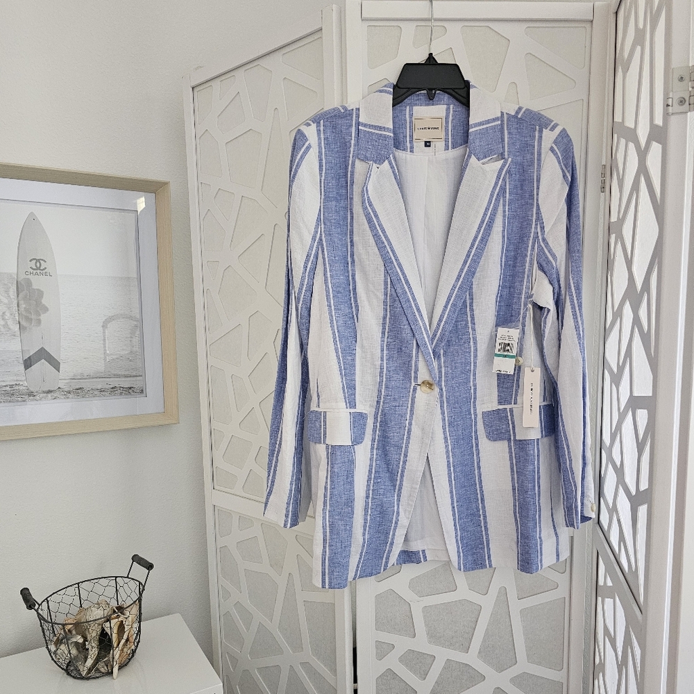 Court & Rowe linen blazer with blue & white stripes plus size 16